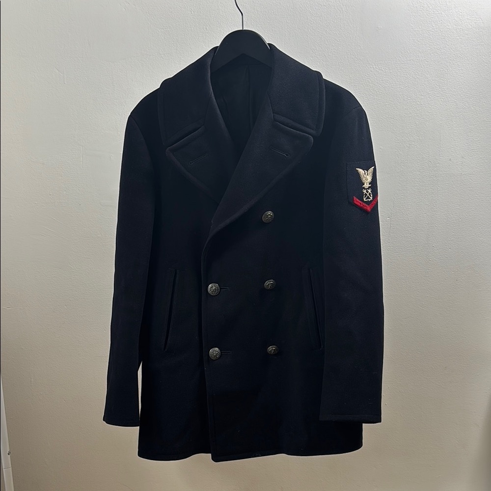 Classic Navy Pea Coat with Tailored Silhouette
